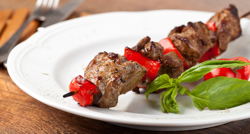 Beef and Tomato Kebabs with Dill Dressing