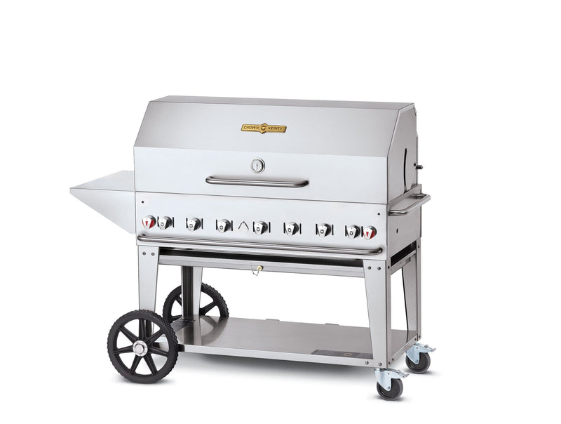 Crown Verity Premium Mobile Grill Professional Series Charbroiler 48" w/ Roll Dome & Shelf