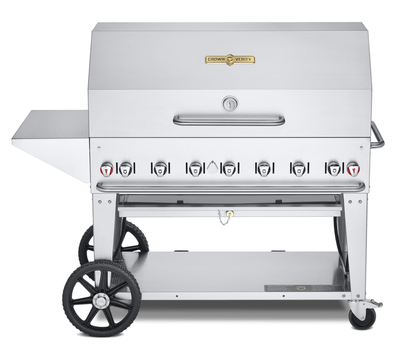 Crown Verity Premium Mobile Grill Professional Series Charbroiler 48" w/ Roll Dome & Shelf