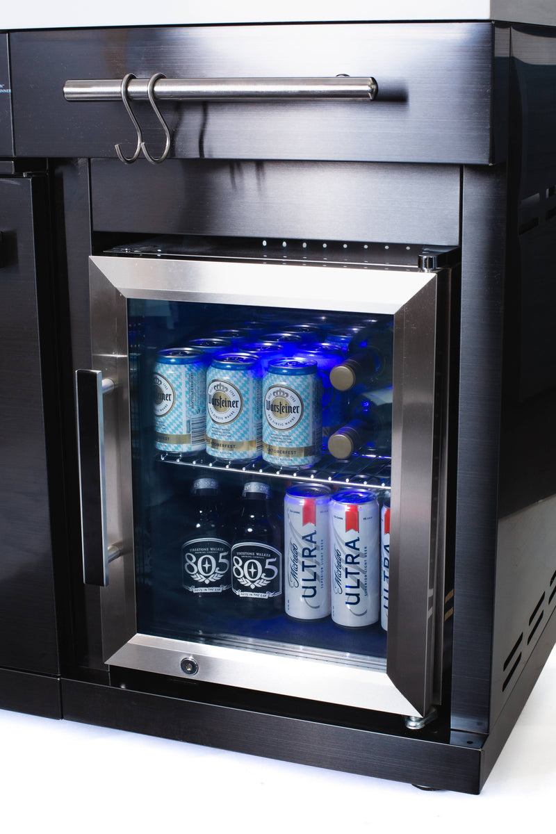 Mont Alpi 957 Black Stainless Steel Island with compact refrigerator