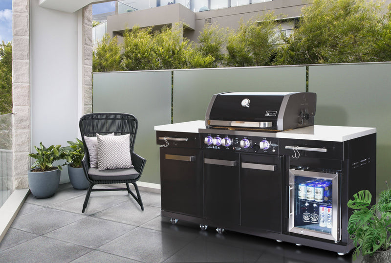 Mont Alpi 957 Black Stainless Steel Island with compact refrigerator