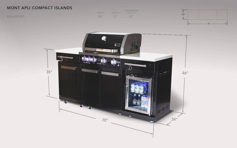 Mont Alpi 957 Black Stainless Steel Island with compact refrigerator