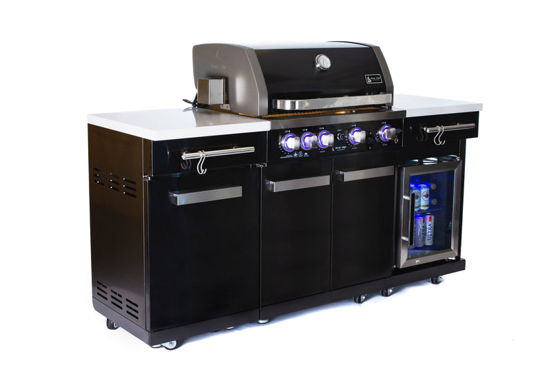 Mont Alpi 957 Black Stainless Steel Island with compact refrigerator
