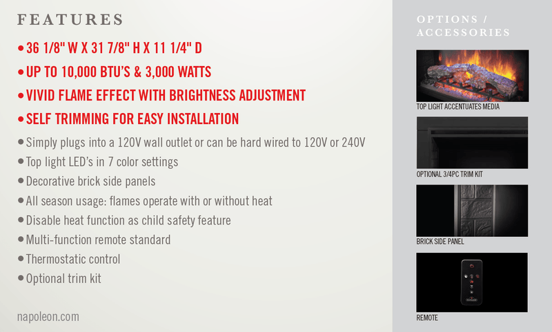 Napoleon ELEMENT 36" Built-in Electric Fireplace NEFB36H-BS Canada