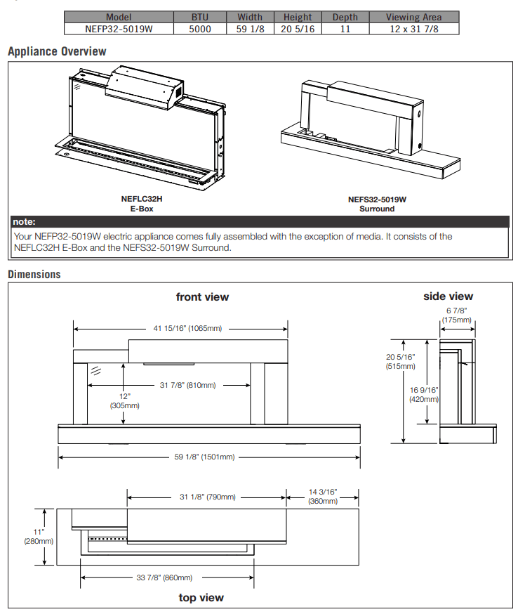 Napoleon Stylus Steinfeld 53" Wall Mount Electric Fireplace NEFP32-5320BW