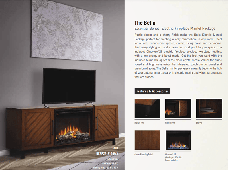 Napoleon The Bella Electric Fireplace Media Console Package NEFP26-3120WN