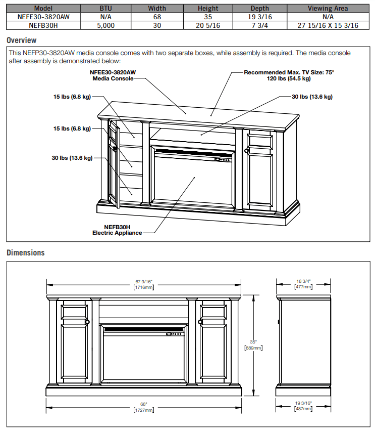 Napoleon The Charlotte Electric Fireplace Mantel Package NEFP30-3820AW